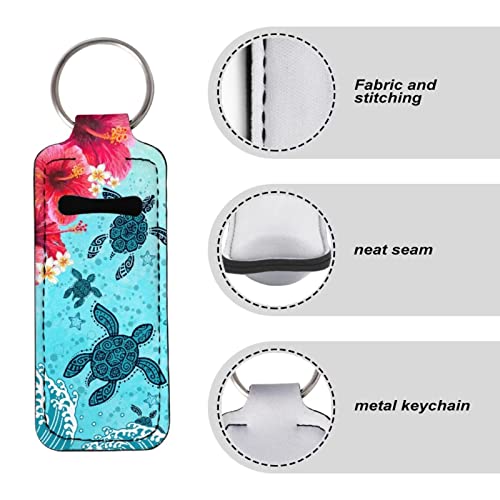 צב פרח טרופי בולופור Lip Balm/Chapstick/Lipstick Holder Keychain,Lipstick Holder Keychains Chapstick Tracker and Safeguard